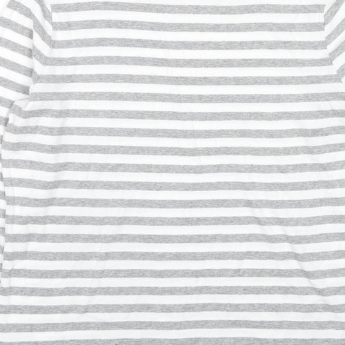 Marks and Spencer Womens Grey Striped Cotton Basic T-Shirt Size 16 Round Neck