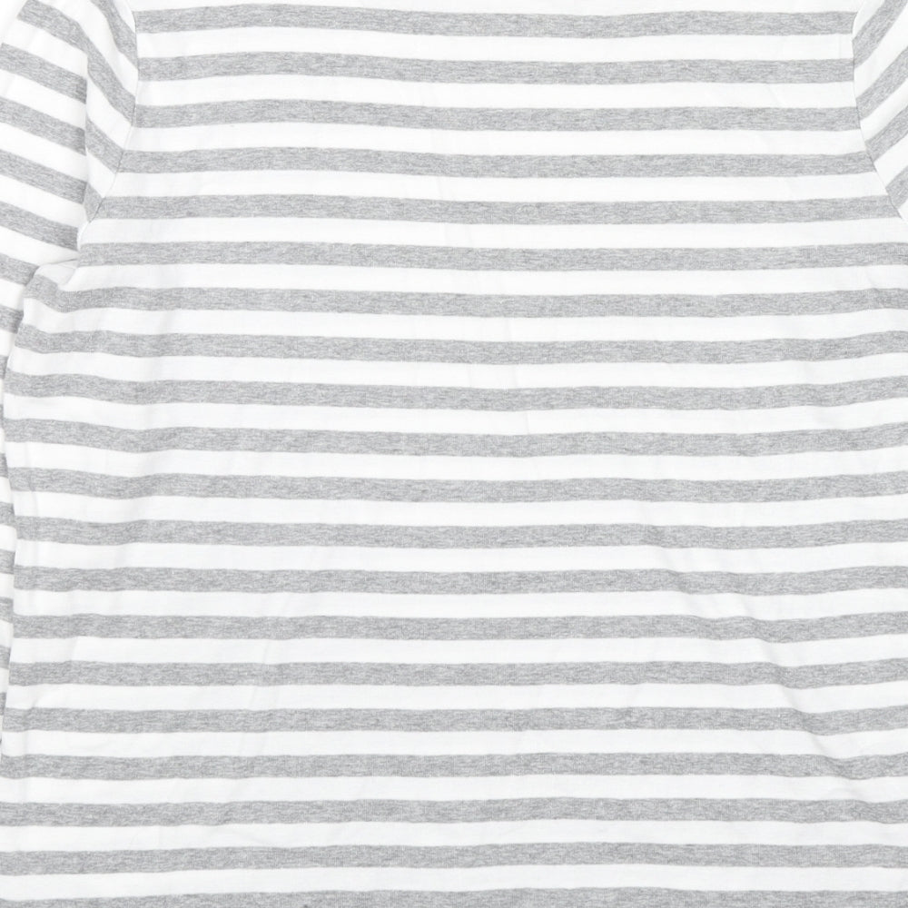 Marks and Spencer Womens Grey Striped Cotton Basic T-Shirt Size 16 Round Neck