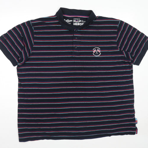 Cotton Traders Mens Blue Striped Cotton Polo Size 3XL Collared Pullover - Help For Heroes