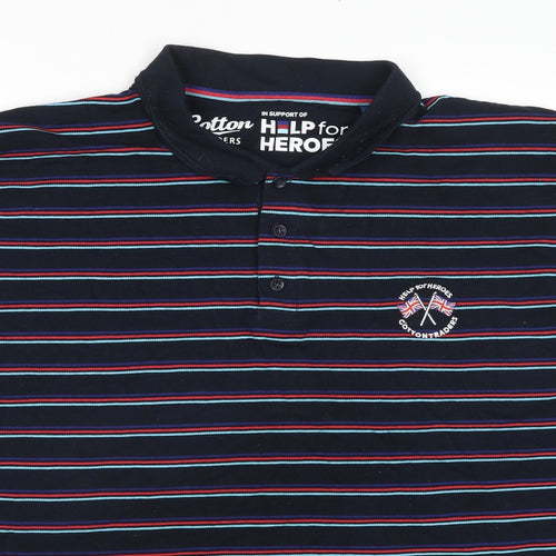 Cotton Traders Mens Blue Striped Cotton Polo Size 3XL Collared Pullover - Help For Heroes