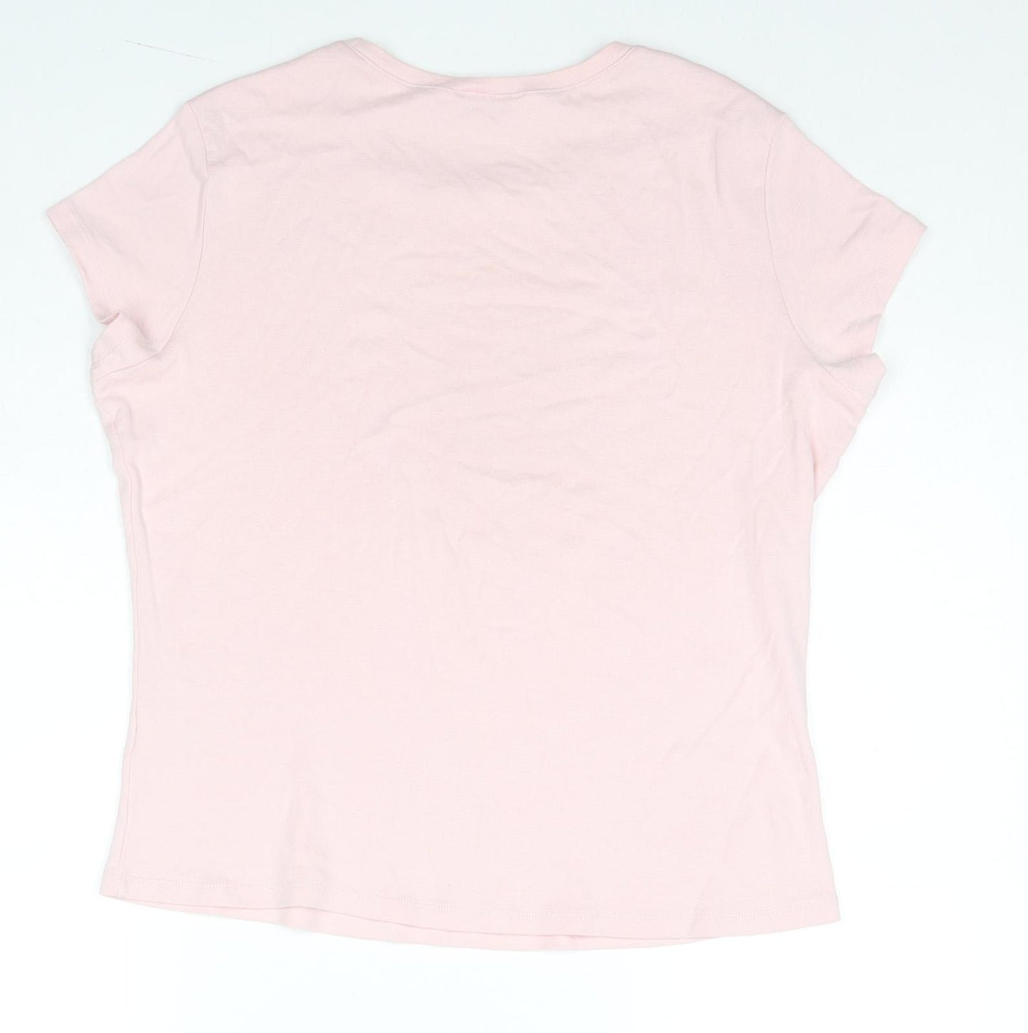 Marks and Spencer Womens Pink Cotton Basic T-Shirt Size 16 Round Neck