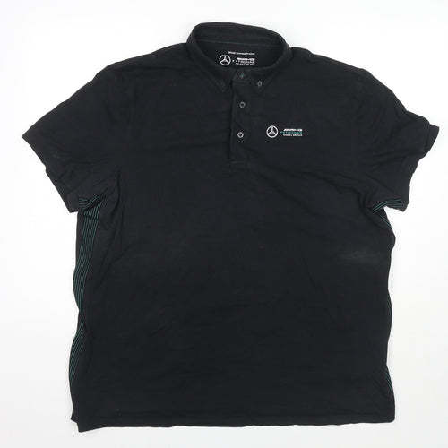 Mercedes-Benz Mens Black Cotton Polo Size 2XL Collared Pullover - AMG Logo