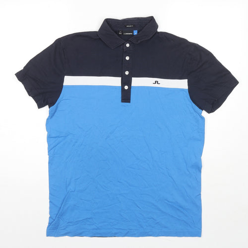 J.Lindeberg Mens Black Colourblock Cotton Polo Size M Collared Pullover