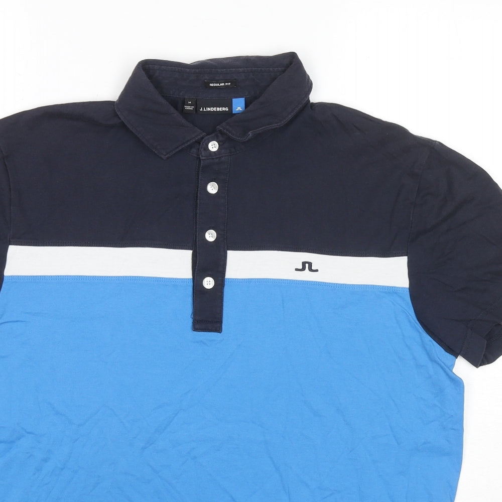 J.Lindeberg Mens Black Colourblock Cotton Polo Size M Collared Pullover
