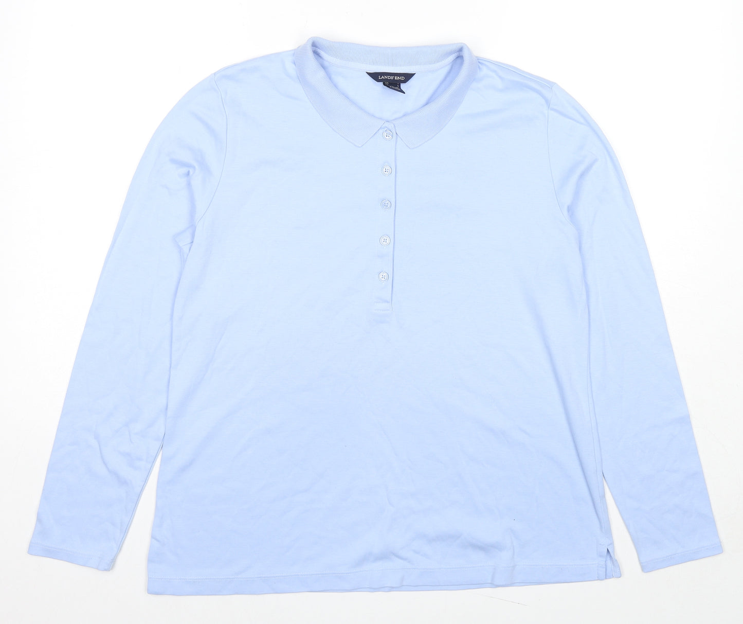 Lands' End Mens Blue Cotton Polo Size L Collared Pullover
