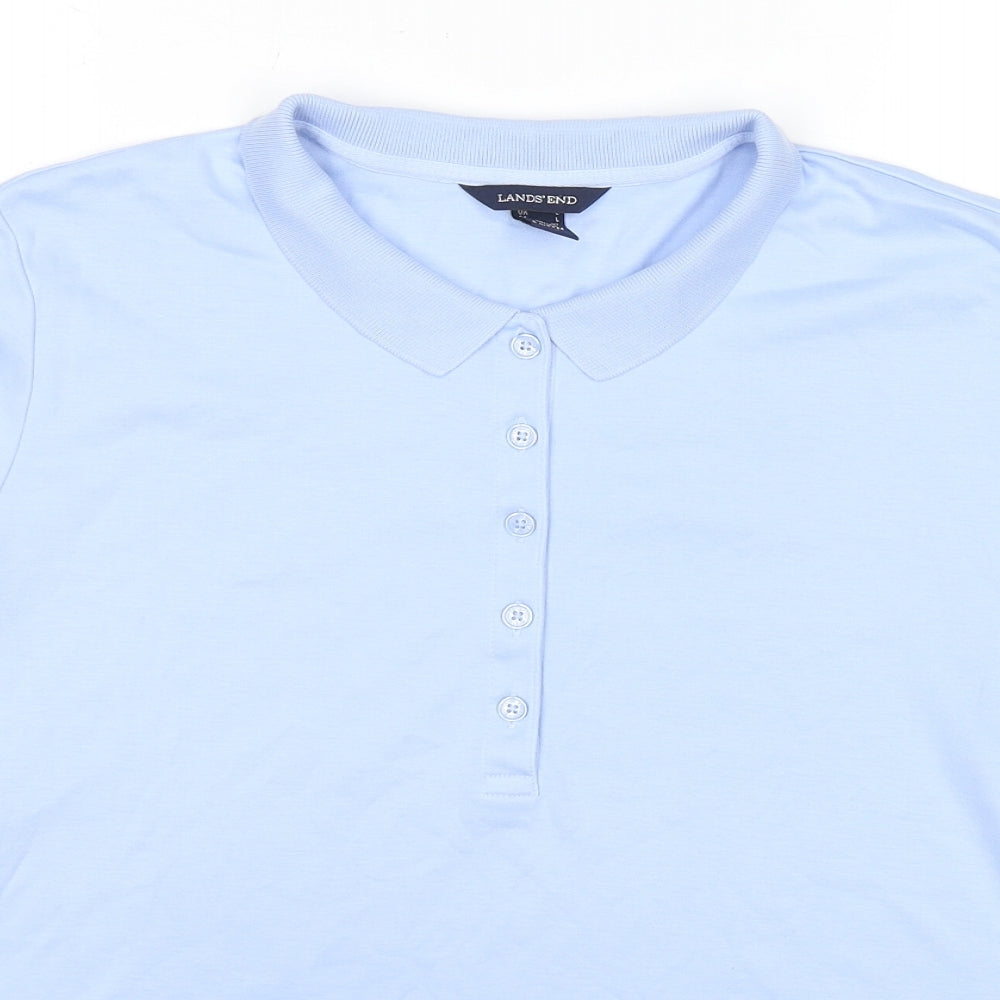 Lands' End Mens Blue Cotton Polo Size L Collared Pullover