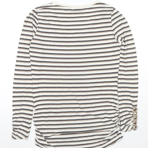 Mint Velvet Womens Beige Striped Viscose Basic Blouse Size 12 Round Neck - Button Detail
