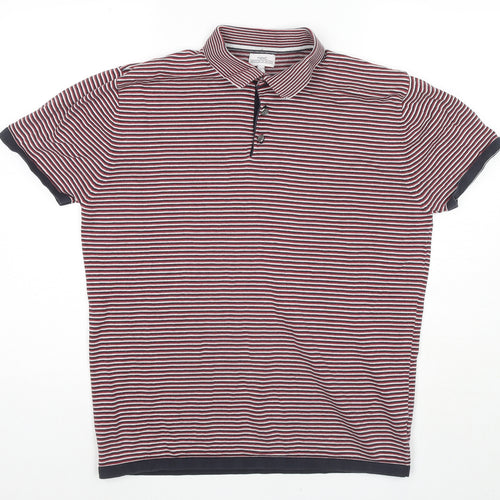 NEXT Mens Red Striped Cotton Polo Size L Collared Pullover