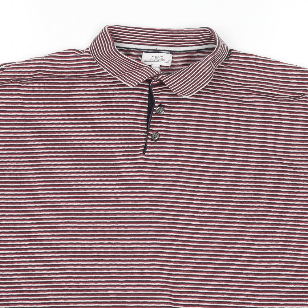 NEXT Mens Red Striped Cotton Polo Size L Collared Pullover