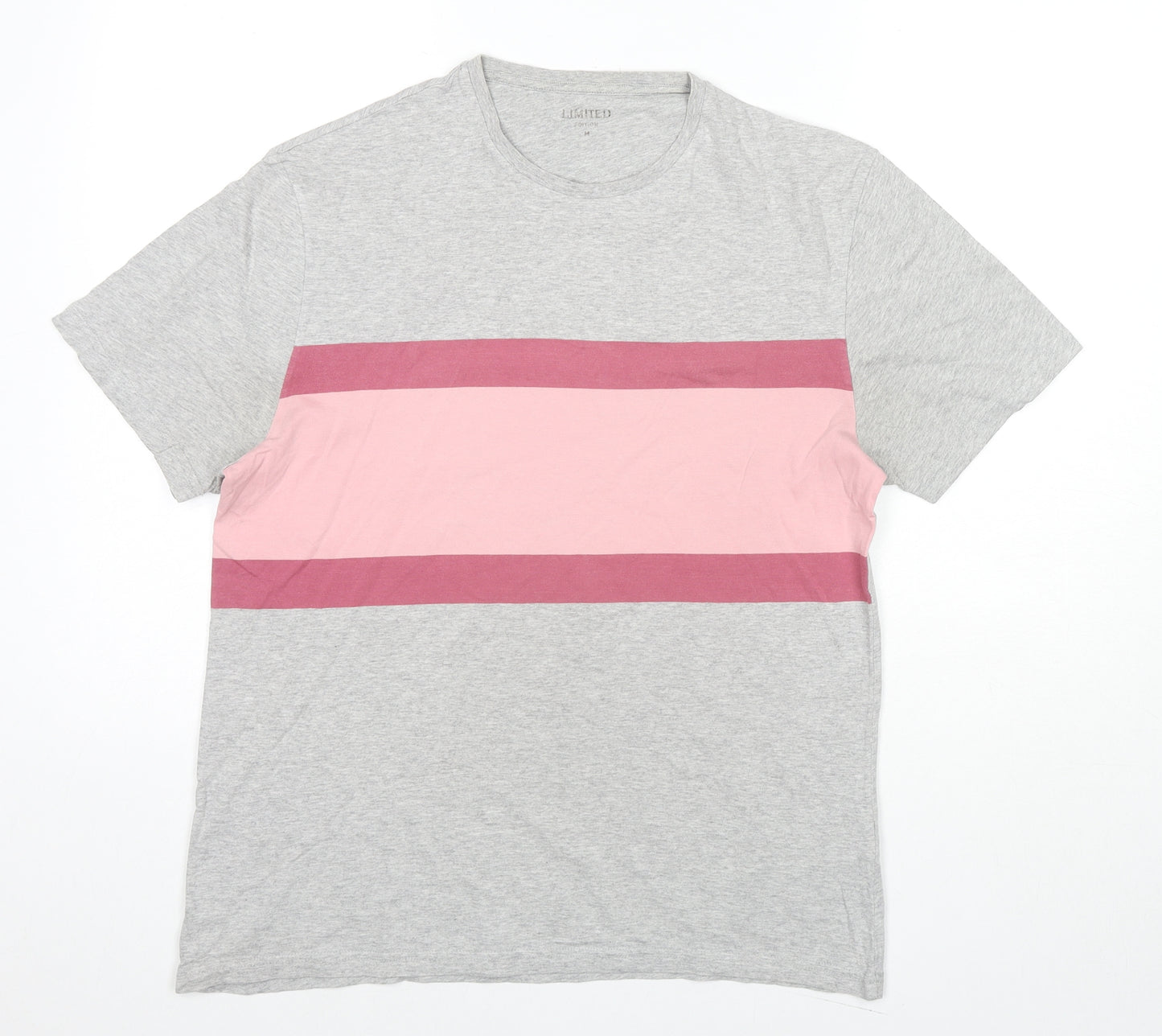 Marks and Spencer Womens Grey Colourblock Cotton Basic T-Shirt Size M Round Neck