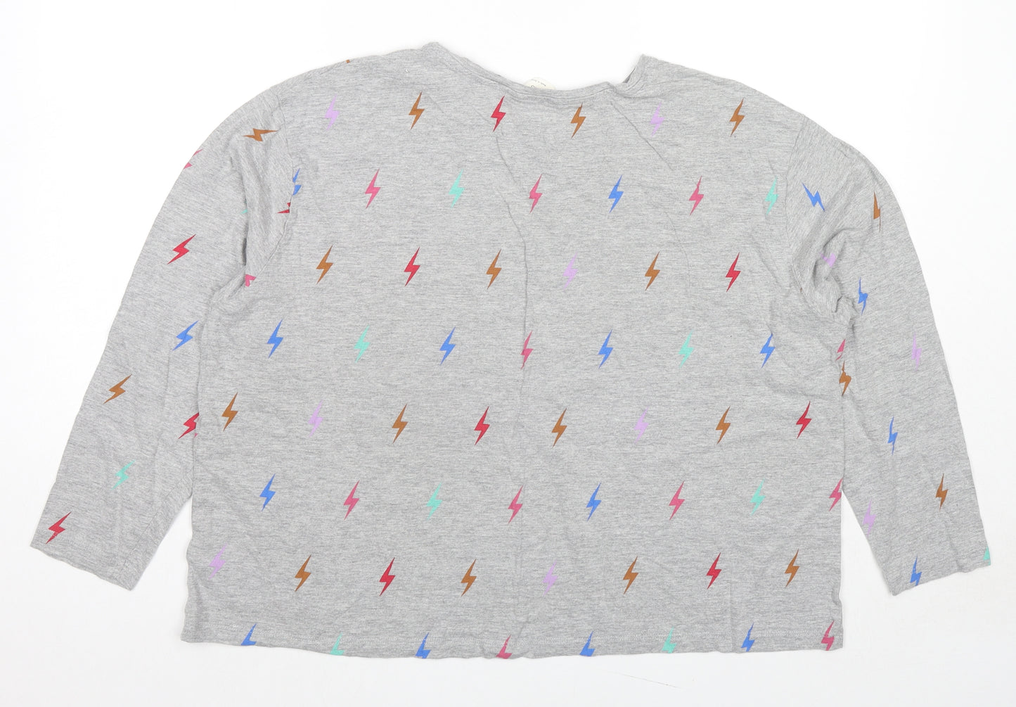 Marks and Spencer Womens Grey Geometric Cotton Basic T-Shirt Size XL Round Neck - Flash