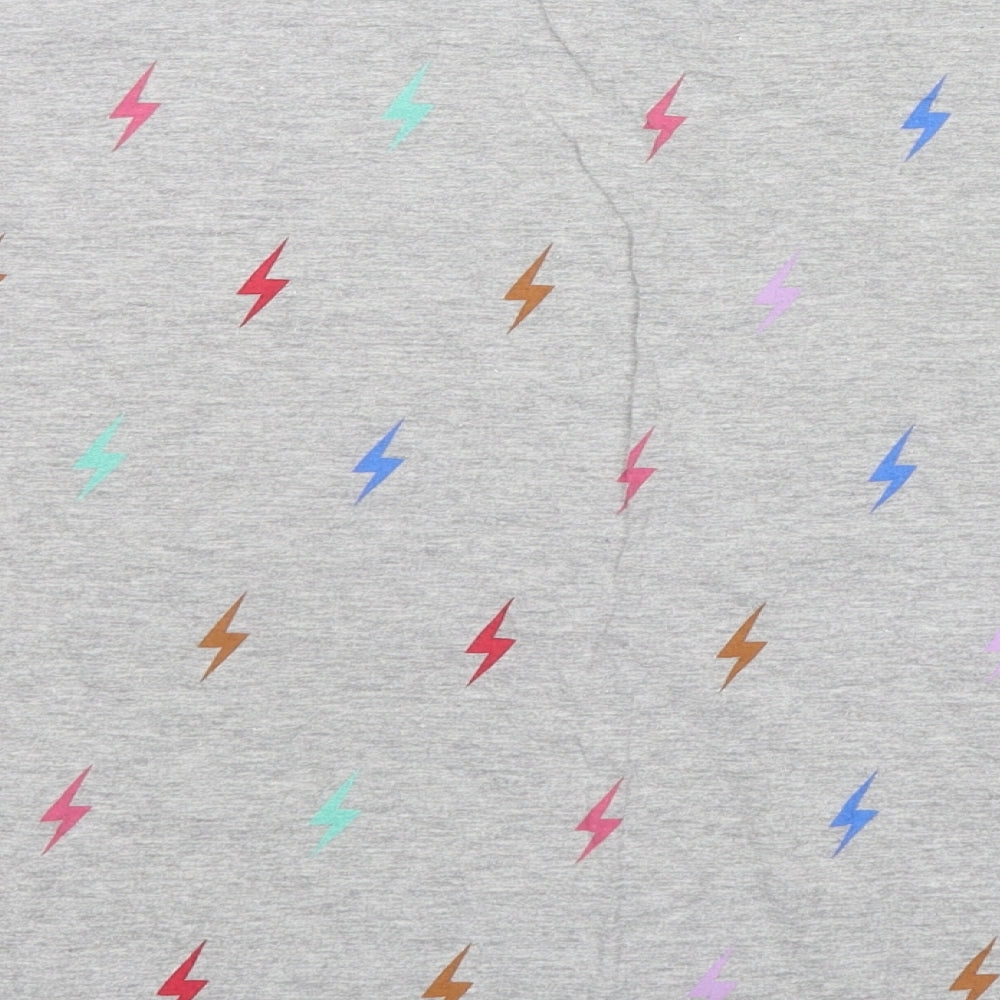 Marks and Spencer Womens Grey Geometric Cotton Basic T-Shirt Size XL Round Neck - Flash