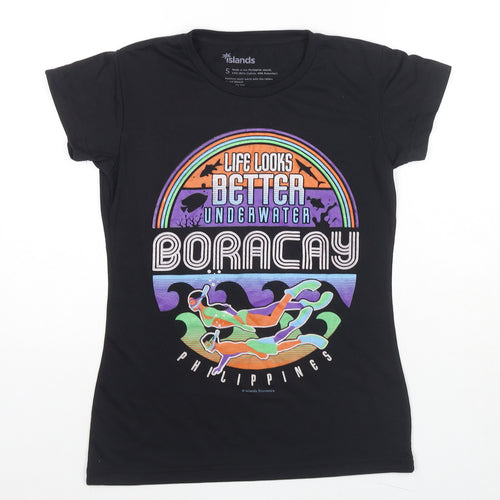 Islands Womens Black Cotton Basic T-Shirt Size S Round Neck - Boracay Thing Look Better Underwater