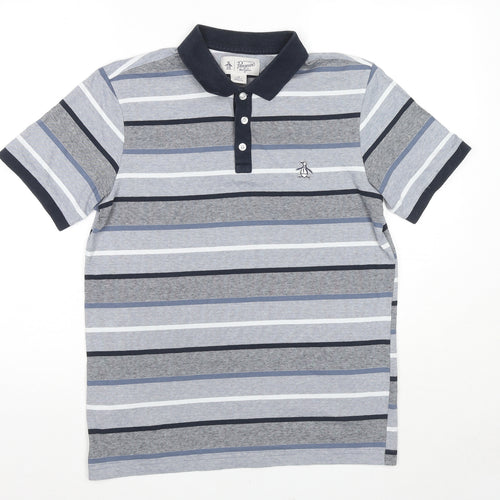 Original Penguin Mens Blue Striped Cotton Polo Size M Collared Pullover