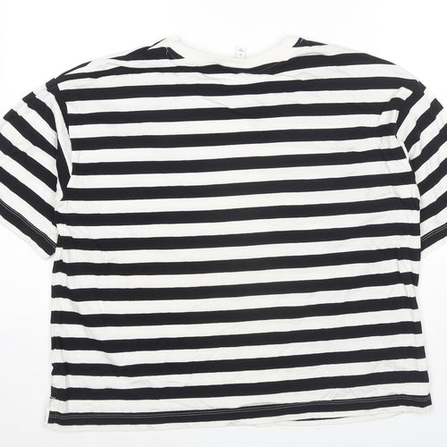 Marks and Spencer Womens Black Striped Cotton Basic T-Shirt Size 16 Round Neck