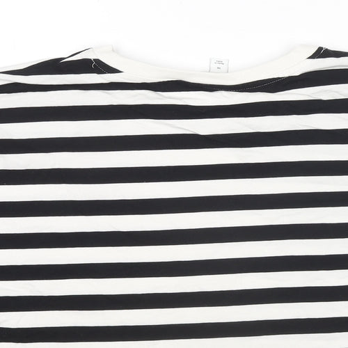 Marks and Spencer Womens Black Striped Cotton Basic T-Shirt Size 16 Round Neck