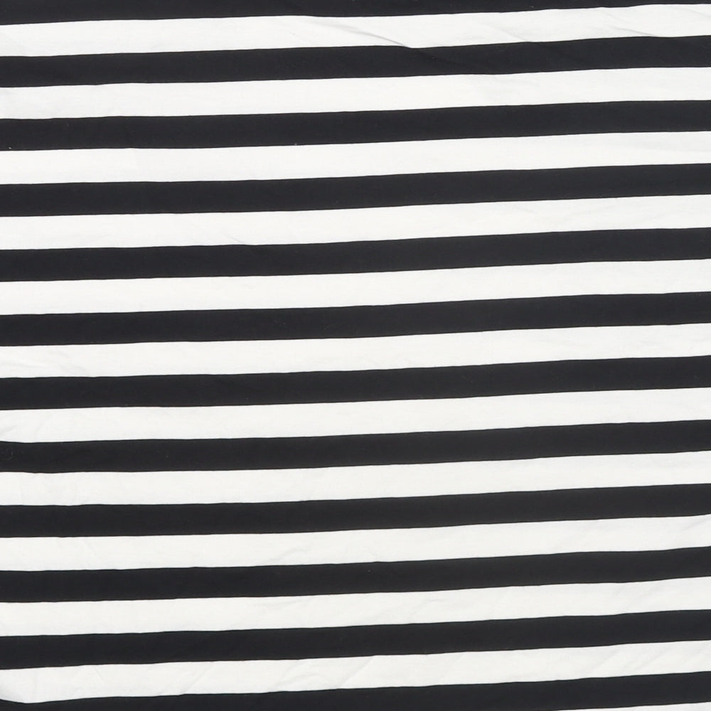 Marks and Spencer Womens Black Striped Cotton Basic T-Shirt Size 16 Round Neck