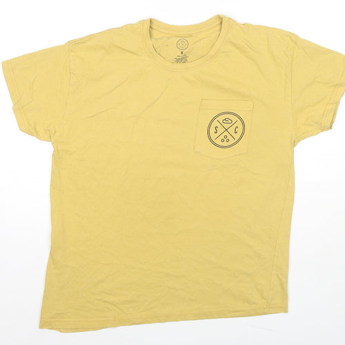 Sand Cloud Mens Yellow Cotton T-Shirt Size S Round Neck - Logo Save The Fishies