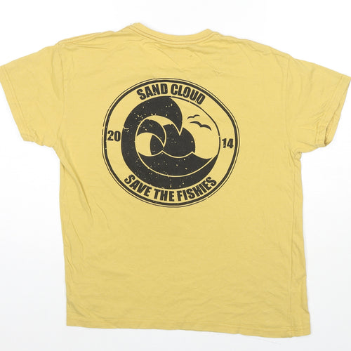 Sand Cloud Mens Yellow Cotton T-Shirt Size S Round Neck - Logo Save The Fishies