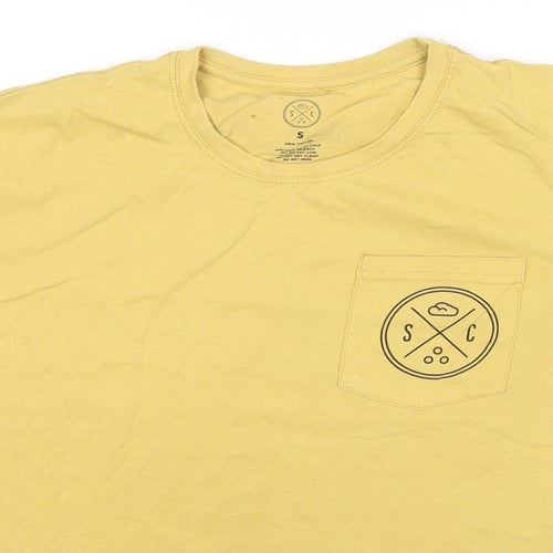 Sand Cloud Mens Yellow Cotton T-Shirt Size S Round Neck - Logo Save The Fishies
