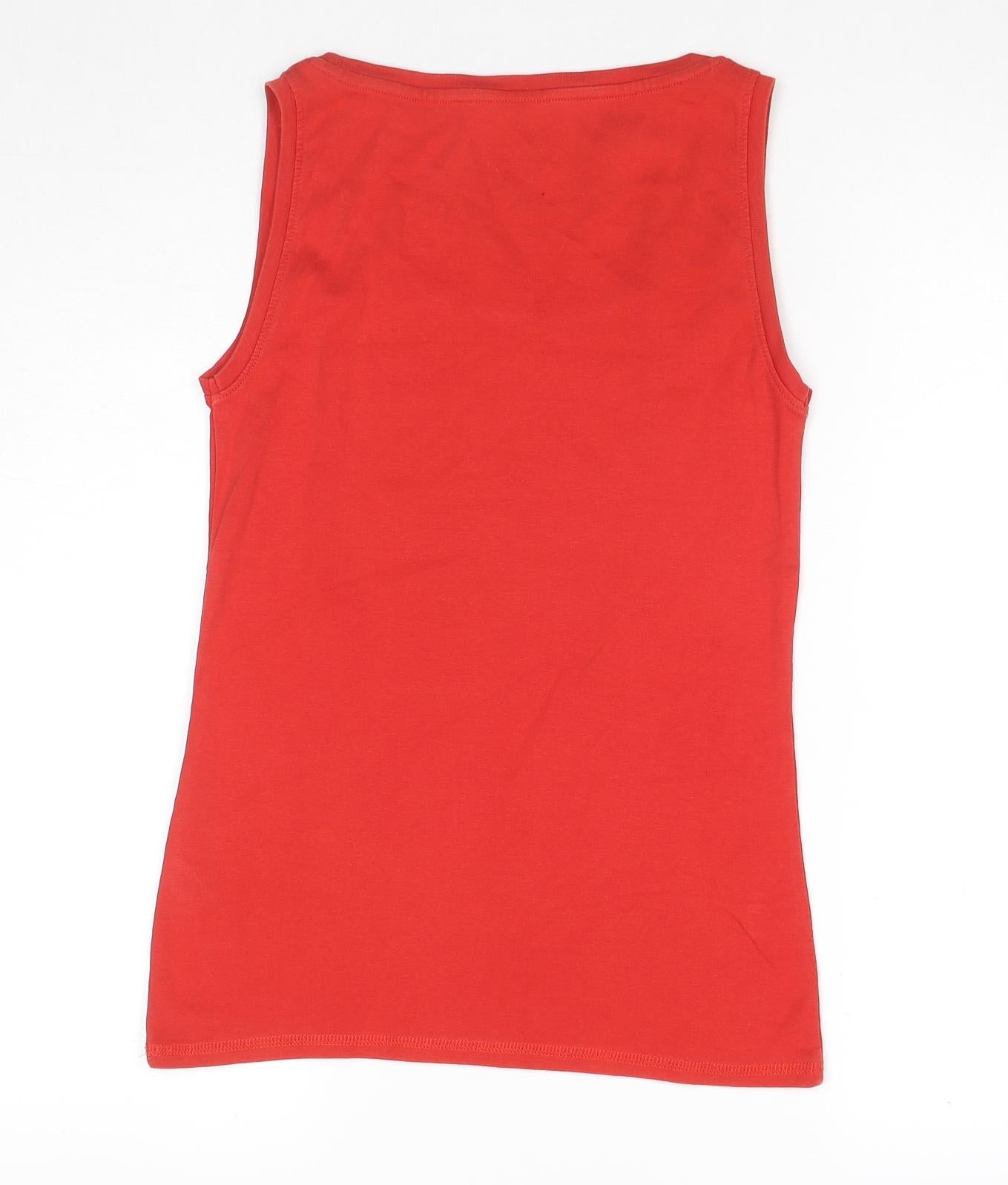 Marks and Spencer Womens Red Cotton Basic Tank Size 12 Scoop Neck