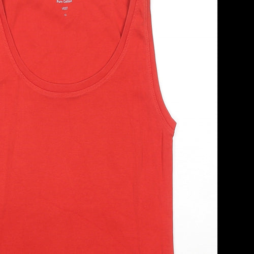 Marks and Spencer Womens Red Cotton Basic Tank Size 12 Scoop Neck