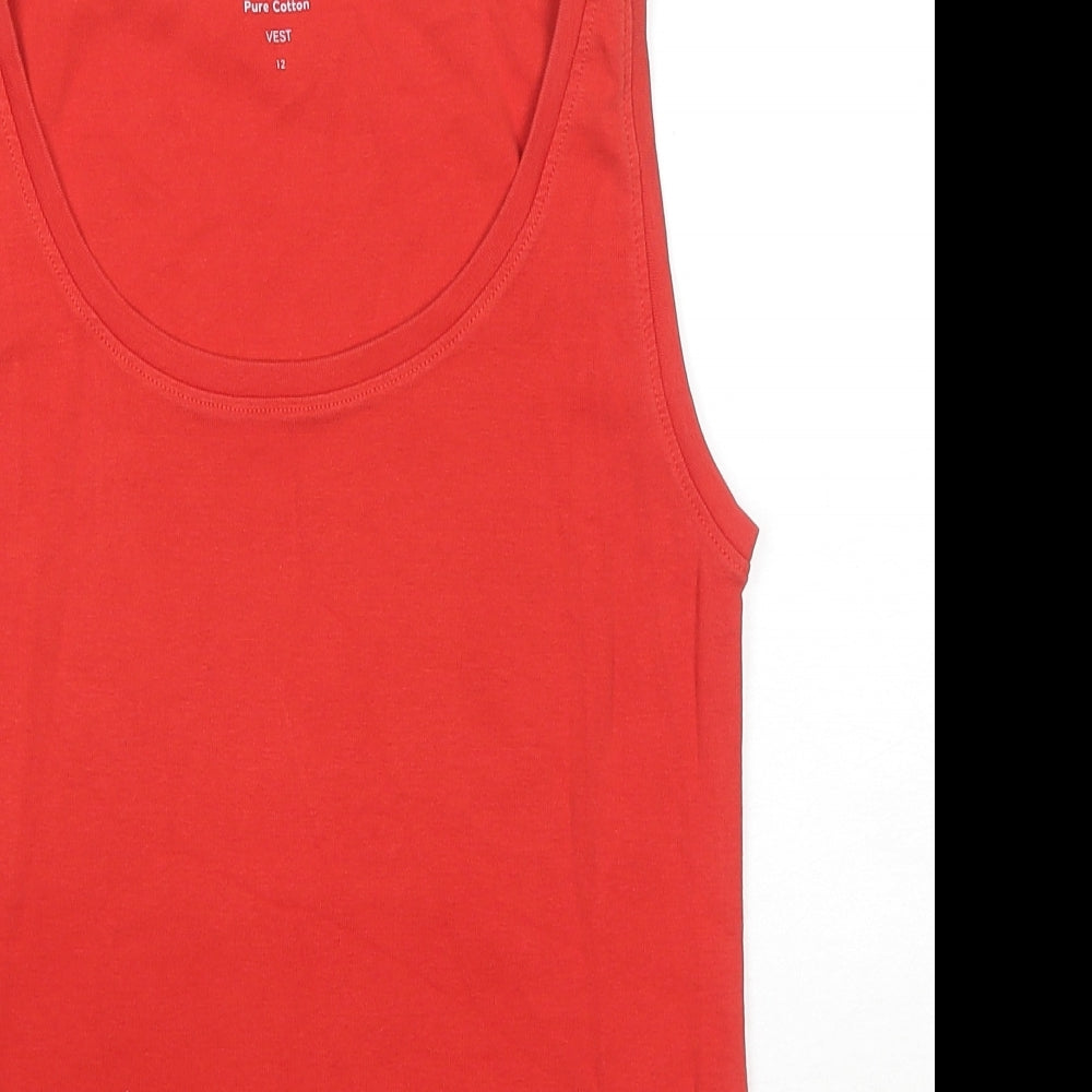 Marks and Spencer Womens Red Cotton Basic Tank Size 12 Scoop Neck