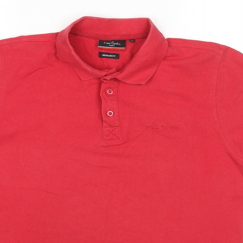 Pierre Cardin Mens Red Cotton Polo Size M Collared Pullover