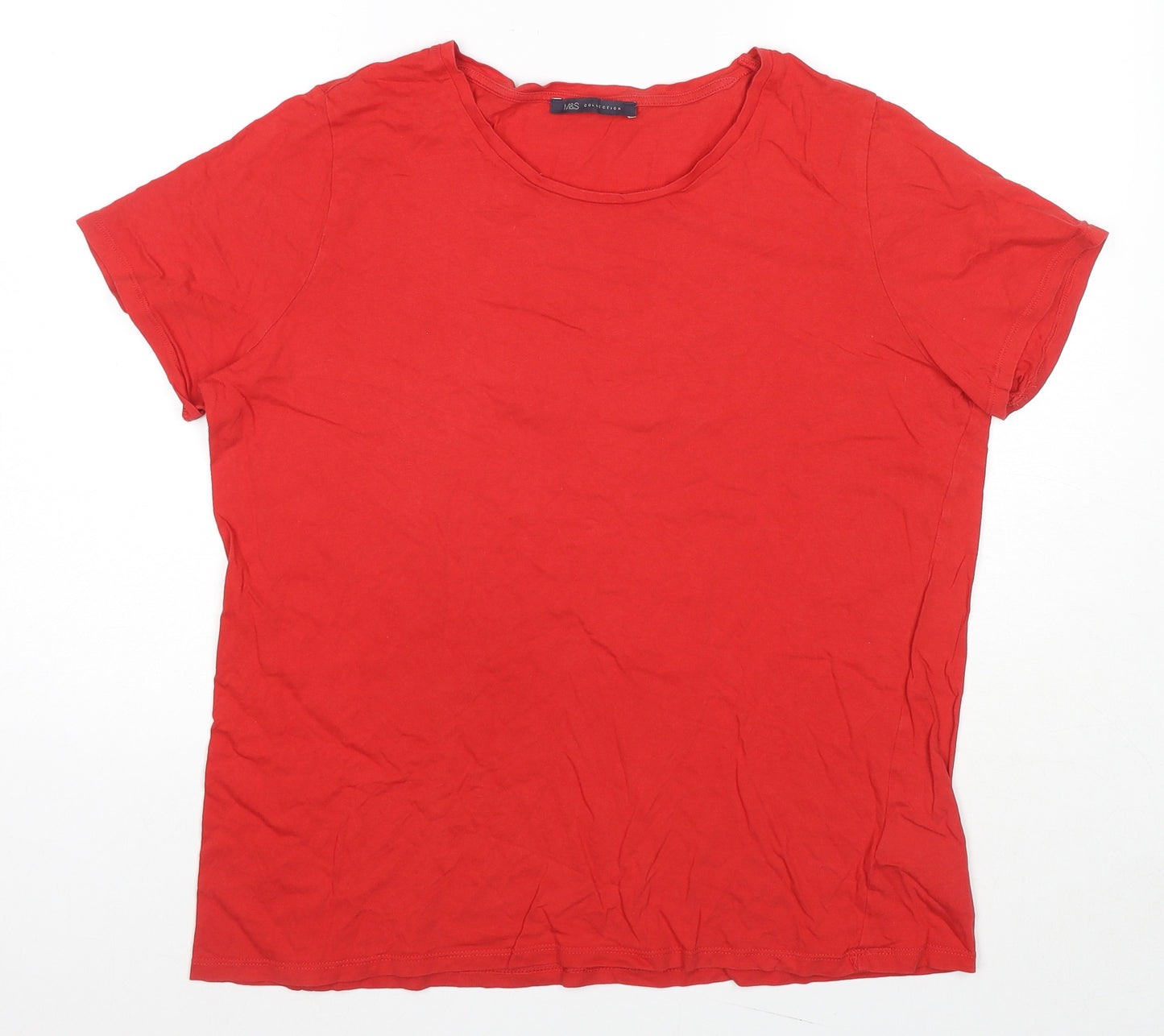 Marks and Spencer Womens Blue Cotton Basic T-Shirt Size 16 Round Neck