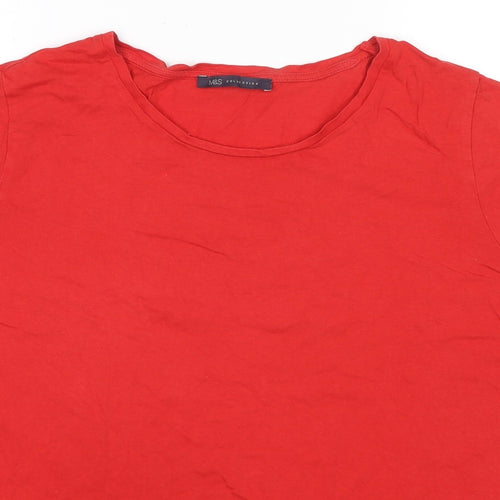Marks and Spencer Womens Blue Cotton Basic T-Shirt Size 16 Round Neck