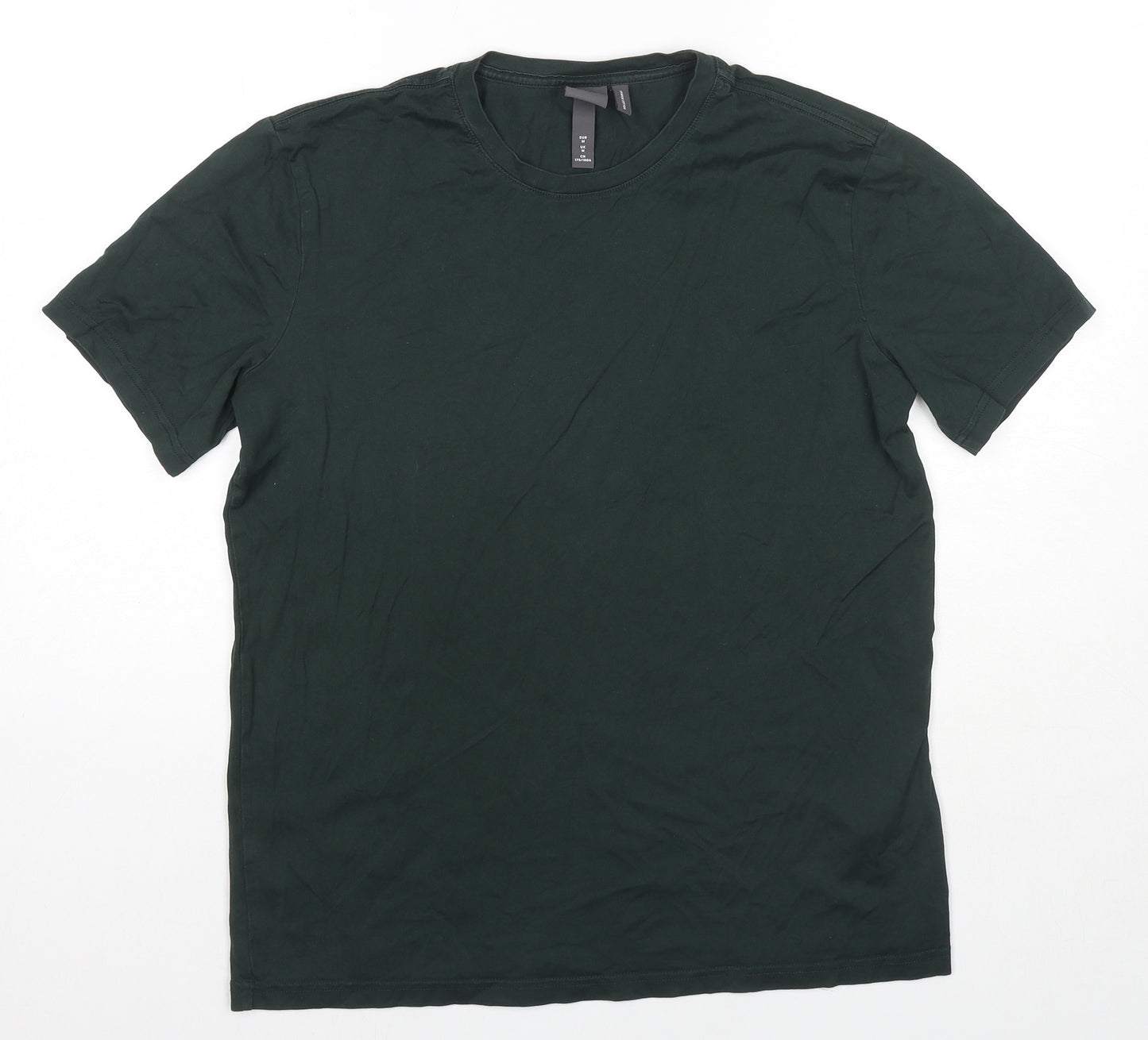 H&M Mens Green Cotton T-Shirt Size M Round Neck
