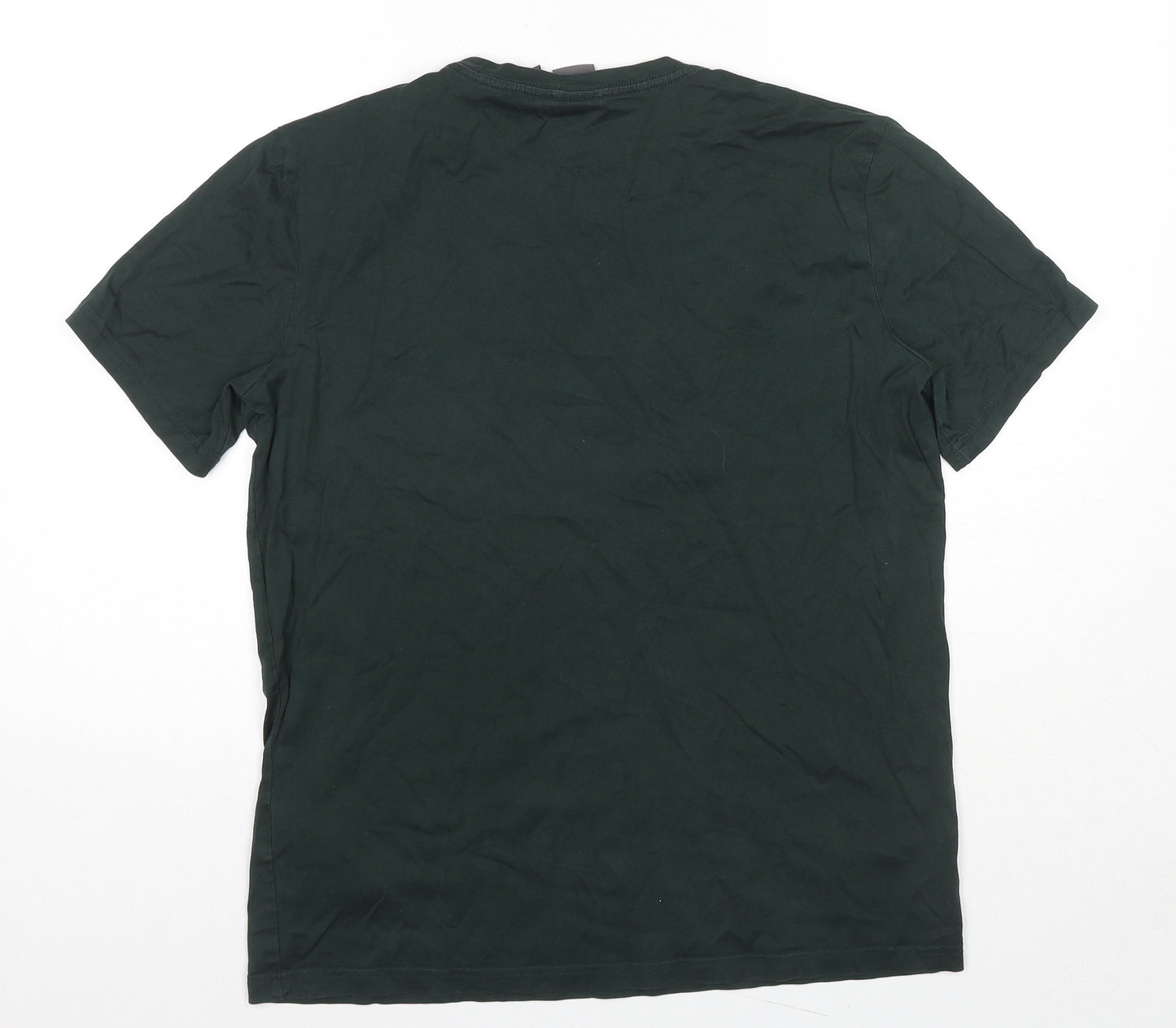 H&M Mens Green Cotton T-Shirt Size M Round Neck