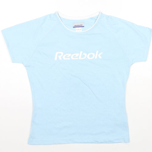 Reebok Womens Blue Cotton Basic T-Shirt Size 12 Round Neck - Logo