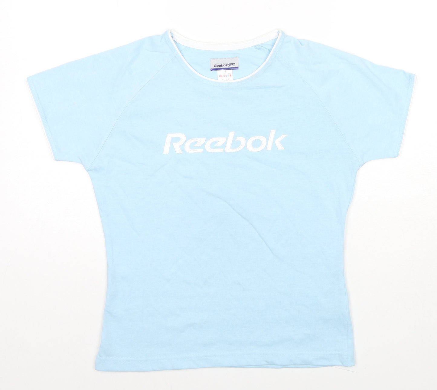 Reebok Womens Blue Cotton Basic T-Shirt Size 12 Round Neck - Logo