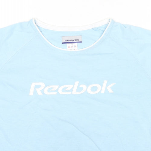 Reebok Womens Blue Cotton Basic T-Shirt Size 12 Round Neck - Logo