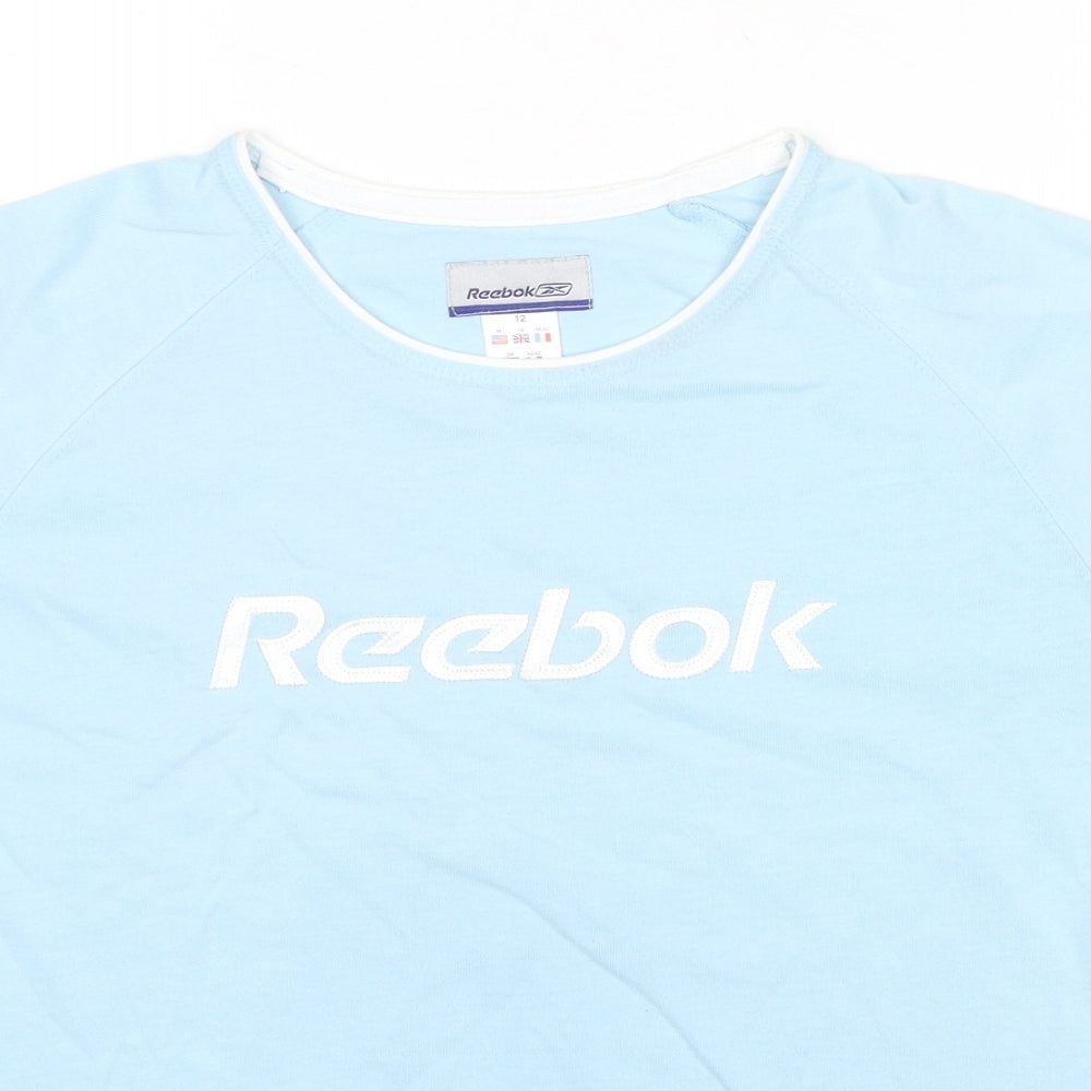 Reebok Womens Blue Cotton Basic T-Shirt Size 12 Round Neck - Logo