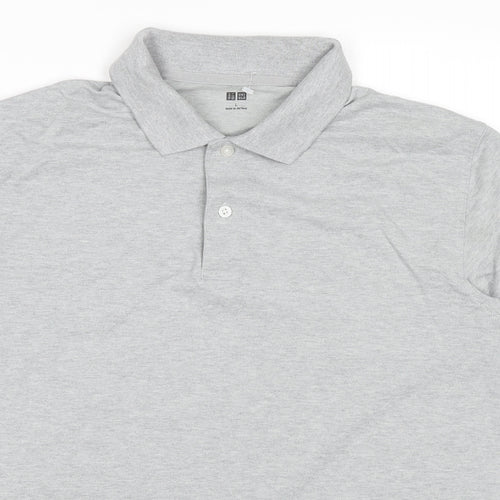 Uniqlo Mens Grey Cotton Polo Size L Collared Pullover