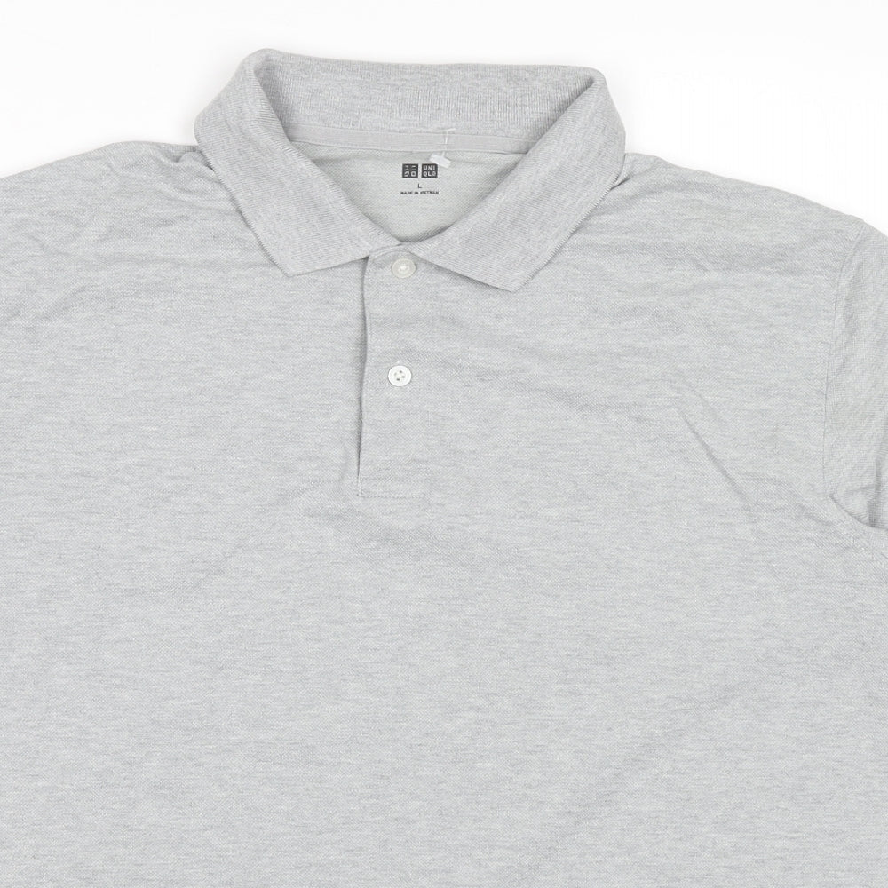 Uniqlo Mens Grey Cotton Polo Size L Collared Pullover
