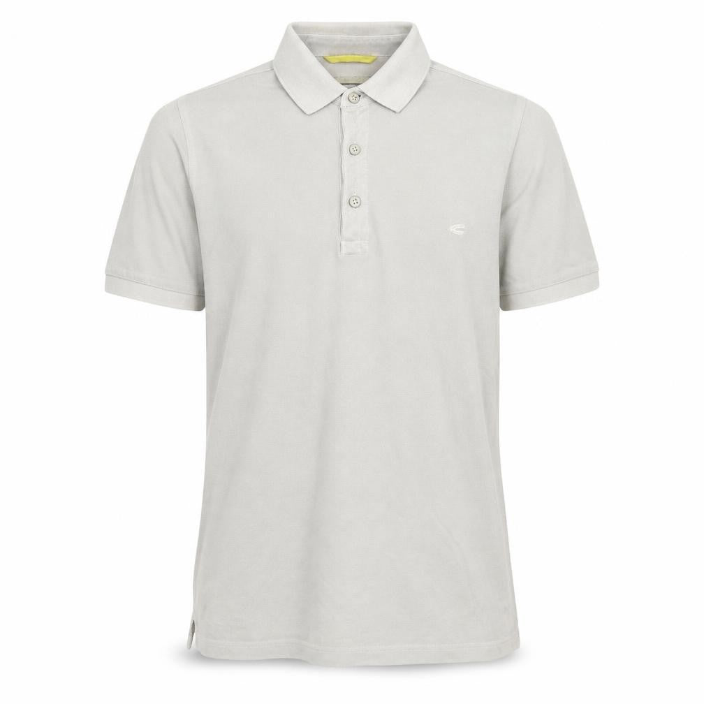 Front view of Camel men’s grey cotton polo, size S, collared pullover