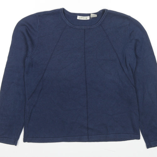 Orvis Womens Blue Round Neck Cotton Pullover Jumper Size S