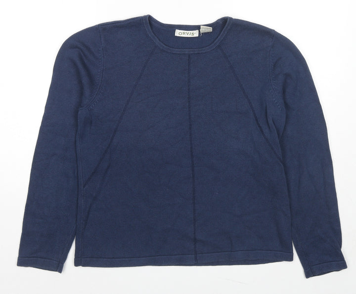 Orvis Womens Blue Round Neck Cotton Pullover Jumper Size S