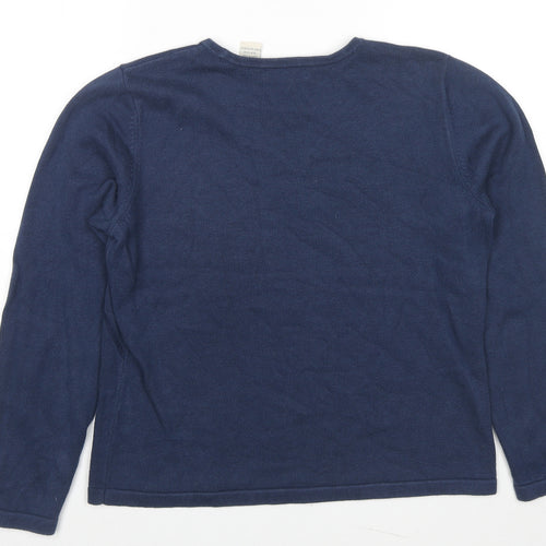 Orvis Womens Blue Round Neck Cotton Pullover Jumper Size S