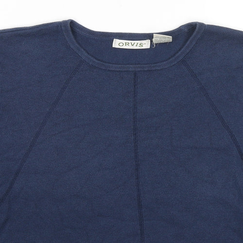 Orvis Womens Blue Round Neck Cotton Pullover Jumper Size S
