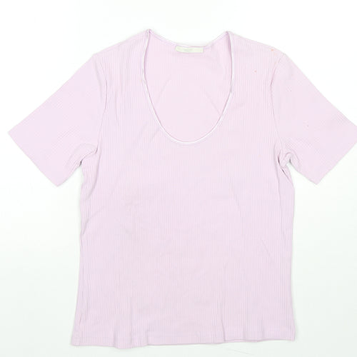Marks and Spencer Womens Purple Cotton Jersey T-Shirt Size 14 Scoop Neck