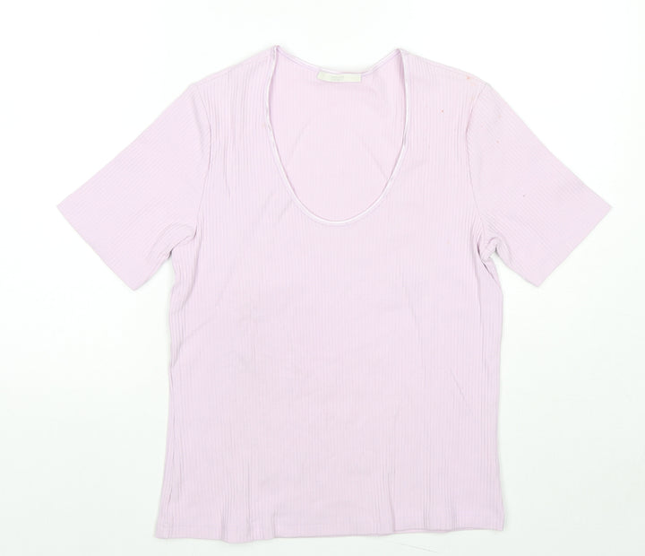 Marks and Spencer Womens Purple Cotton Jersey T-Shirt Size 14 Scoop Neck