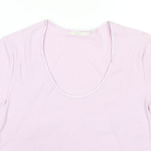 Marks and Spencer Womens Purple Cotton Jersey T-Shirt Size 14 Scoop Neck