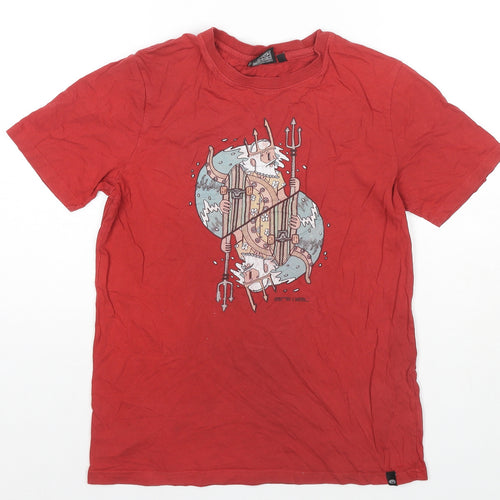 Animal Boys Red Cotton Basic T-Shirt Size 11-12 Years Round Neck Pullover - King Neptune Logo