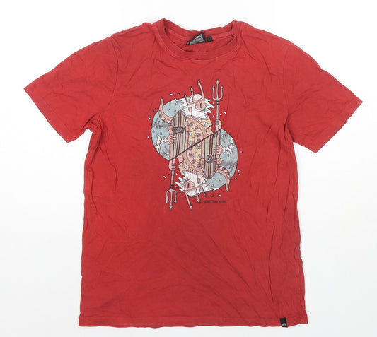 Animal Boys Red Cotton Basic T-Shirt Size 11-12 Years Round Neck Pullover - King Neptune Logo