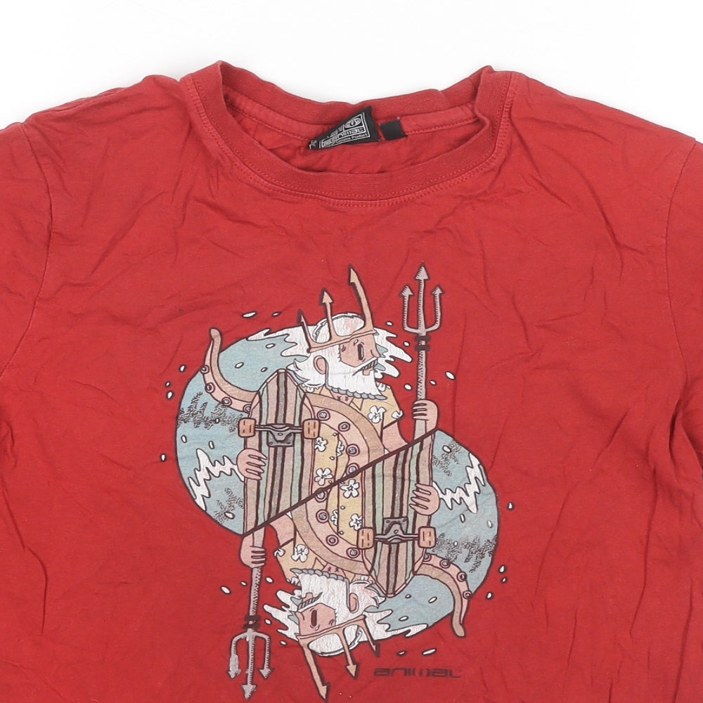 Animal Boys Red Cotton Basic T-Shirt Size 11-12 Years Round Neck Pullover - King Neptune Logo