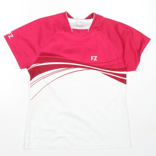 Forza Womens White Colourblock Polyester Basic T-Shirt Size L Round Neck Pullover